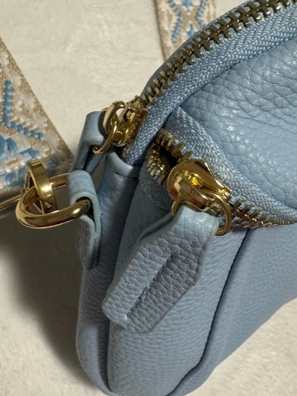 Boho Stylish Light Blue Crossbody Bag with Patterned Strap baby blue color - Picture 4 of 8